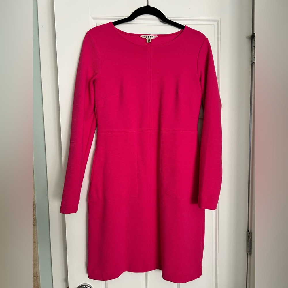 Boden Vibrant Pink Long Sleeve Dress